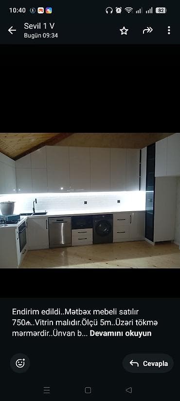 Endirim edildi. Mətbəx mebeli satılır 750₼. Vitrin malıdır.Ölçü