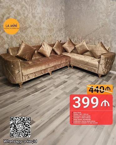 acılan divan: Künc divan, Açılan, Bazalı, Vеlur parça, Şəhərdaxili pulsuz çatdırılma — 1