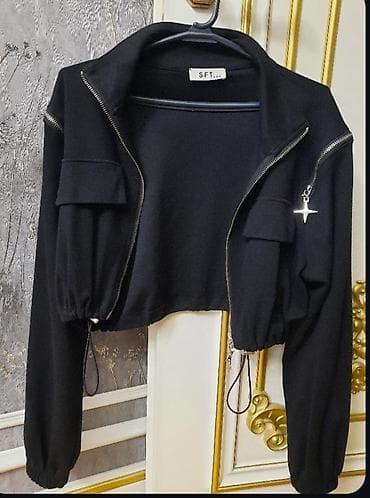 Üst geyimi: Qadınlar üçün qısa qara jaket - Model: SFT brendi, qısa (crop) kəsim — 1