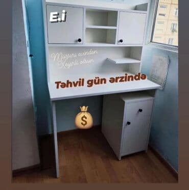 mebel kitab refleri: Masa ilə rəfli ofis/stolüstü komplekti - Ölçü: 140 x 90 x 50 sm - — 1