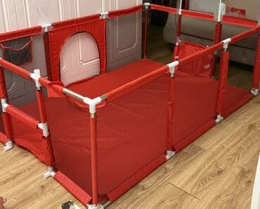 çəpər manej (zabor manej): Qırmızı uşaq oyun məkanı/paylayn (playpen) - Geniş ölçülü modul — 2