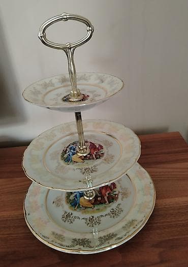 Tort və şiriniyyat qabı, rəng - Qızılı, Farfor