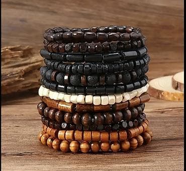 muncuqdan qolbaqlar: 24 ədəd/ dəst – Təsadüfi dizaynlı kişi/uni seks muncuq bilərzikləri - — 3