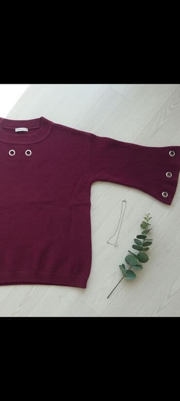 Qadın sviteri – mərakeş qırmızı/bordo rəng - Model: geniş ¾ qol — 4