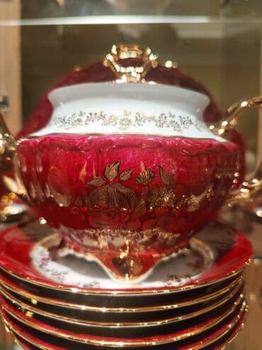 heyat yoldasi ucun tortlar: Nahar dəsti, rəng - Qırmızı, Farfor — 2