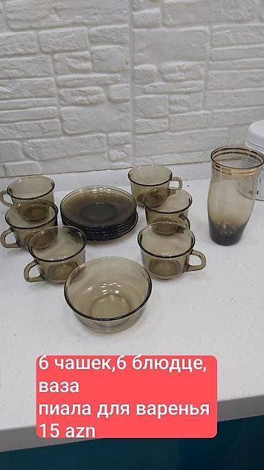 Çay dəsti, rəng - Boz, Şüşə, 6 nəfərlik