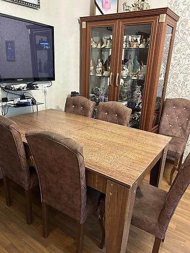 stul stol: Qonaq otağı üçün, Açılan, Dördbucaq masa, 6 stul — 1