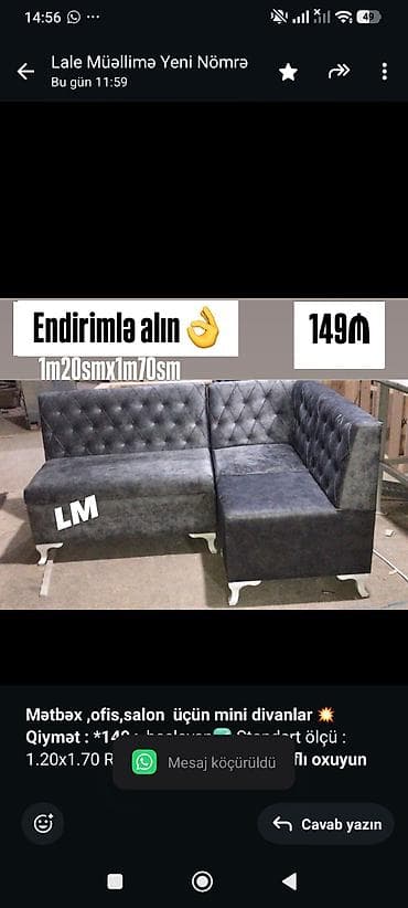 ofis divan: *Mətbəxofis,salon üçün mini divanlar* 💥 *Qiymət : *149₼* başlayan✅ — 1