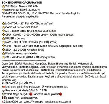 asus zenfone 3: ŞOK ENDİRİM!!! QAÇIRMAYIN!!! ⭐Tək Sistem Bloku - 499 AZN ⭐KOMPLEKT — 3