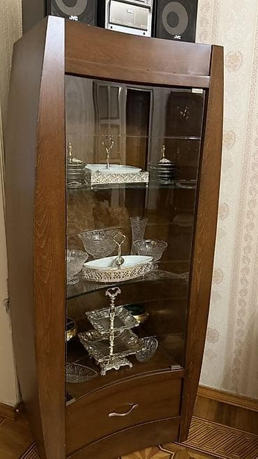 Mebel dəsti – şüşəli vitrin və TV stendi - Material: tünd qəhvəyi — 2