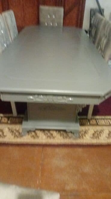 qabax stolu: Boz rəngli yemək masası və stul dəsti - Masa: Klassik dizaynlı — 2