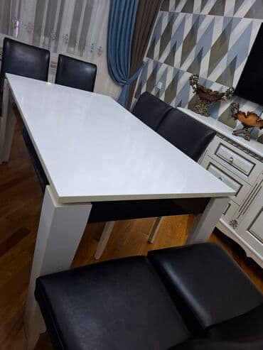 fırlanan stollar: İşlənmiş, Açılan, Dördbucaq masa, 6 stul — 10