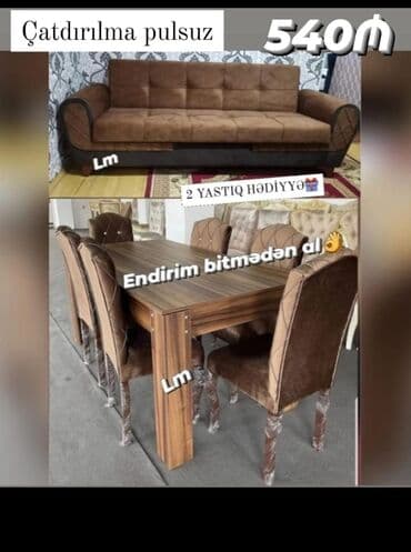 tap az masa ve oturacaqlar: Qonaq otağı üçün, Yeni, Açılmayan, Dördbucaq masa, 6 stul — 16