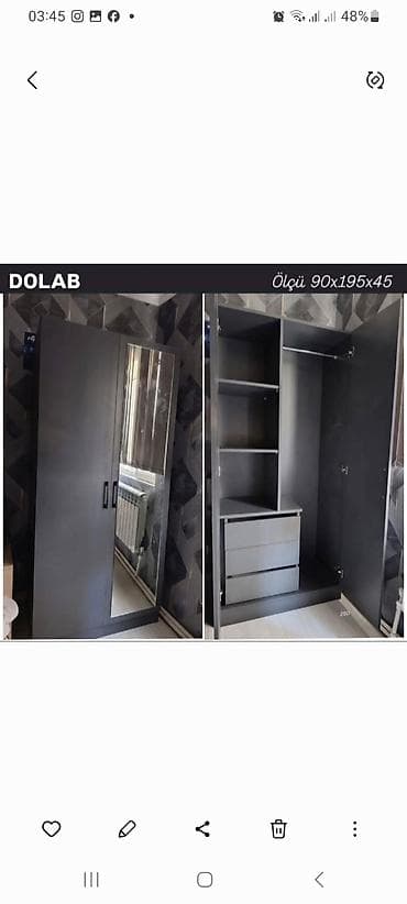 İki qapılı geyim dolabı - Ölçü: 90 × 195 × 45 sm (şəkildə göstərilib) lalafo.az -da İki qapılı geyim dolabı - Ölçü: 90 × 195 × 45 sm (şəkildə göstərilib)