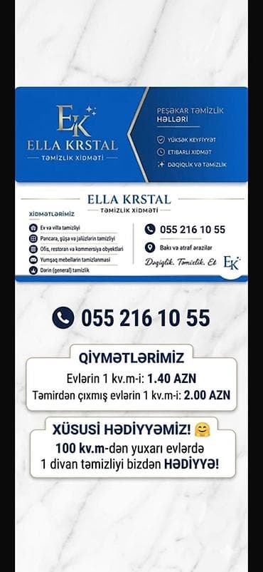 plasdik pencere: ELLA KRSTAL – Peşəkar Təmizlik Xidməti Xidmətlər: - Ev və villa — 1