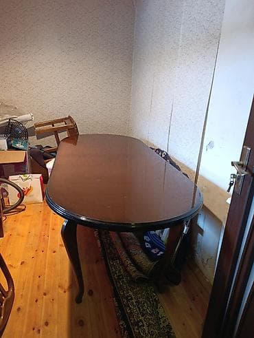 parca stul: Taxta yemək masası və uyğun stul - Klassik dizaynlı, tünd qəhvəyi — 2