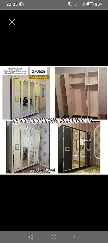 paltar dolabları: Yeni, 4 qapılı, Güzgülü, Digər rəng, Digər material, Açılan, Düz dolab — 1