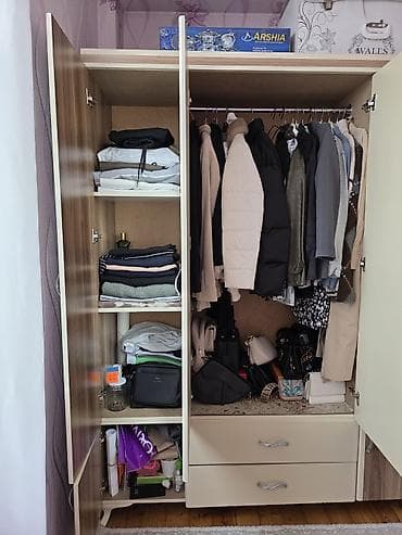 2 ci el skaflar: 4 qapılı, Güzgülü, Qəhvəyi, Digər material, Açılan, Düz dolab — 2