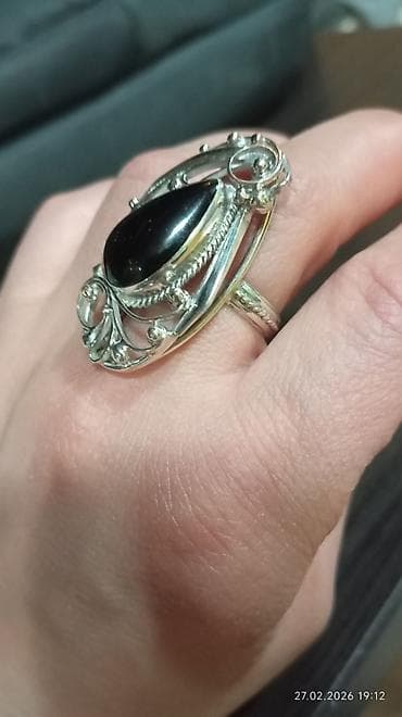 gumuş üzuk: Серебро 925 пробы. Камень натуральный Турмалин шерл звёздчатый! кольцо — 6