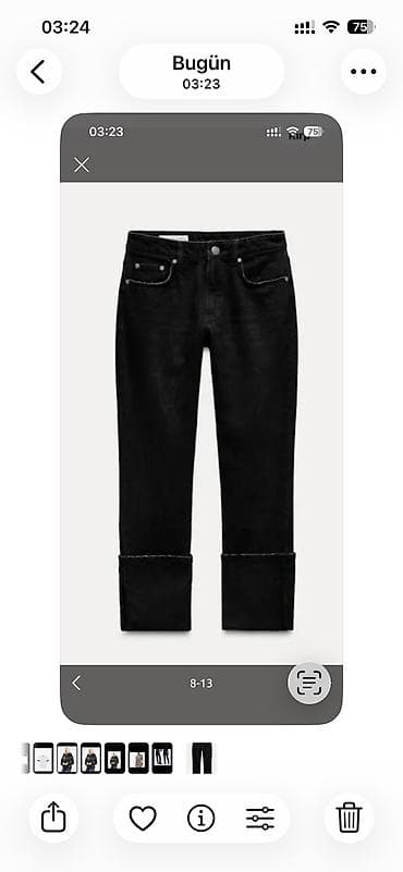 ZARA qara jeans şalvar. aşağısı qatlanmış stove pipe model. 36 razmer