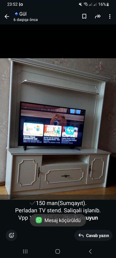 gül stendi: ✔️150 man(Sumqayıt). Perladan TV stend. Səliqəli işlənib. Vpp Xdc 6845 — 1