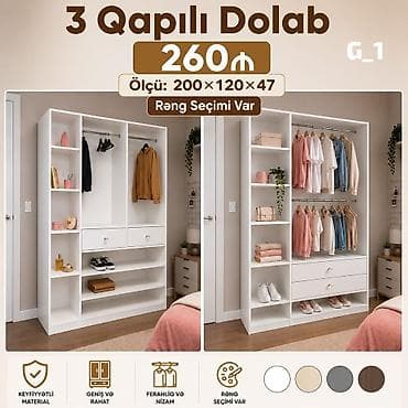dolablar paltar: 3 qapılı dolab – G_1 modeli Ölçü: 200 × 120 × 47 sm Rəng seçimi var — 1