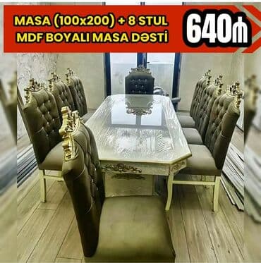 fırlanan stollar: Mətbəx üçün, Yeni, Açılmayan, Dördbucaq masa, 6 stul — 7