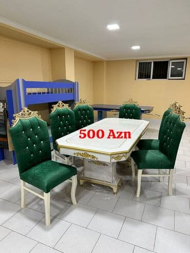 stol desdi: Qonaq otağı üçün, Yeni, Açılmayan, Dördbucaq masa, 6 stul — 3