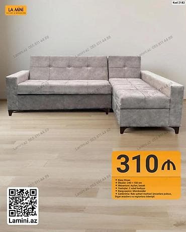 kreditle kunc divanlar: Künc divan – Kod: 2182 - Ölçü: 240 × 150 sm - Mexanizm: Açılan — 1