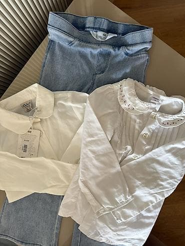 usag ucun: Uşaq geyim dəsti - Cins şalvar: H&M, ölçü EUR 104 (US 4T). Açıq — 1
