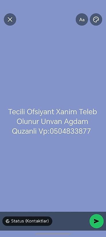 günlük fəhlə tələb olunur: Ofisiant tələb olunur, Gündəlik ödəniş, 18-29 yaş, 1-2 illik təcrübə — 1