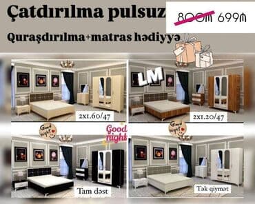 ucuz yataq dəstləri: Yataq dəsti Sifarişlə və yeni Qiymət: 699₼ Dəstə daxildir: Dolab: 2 × — 1