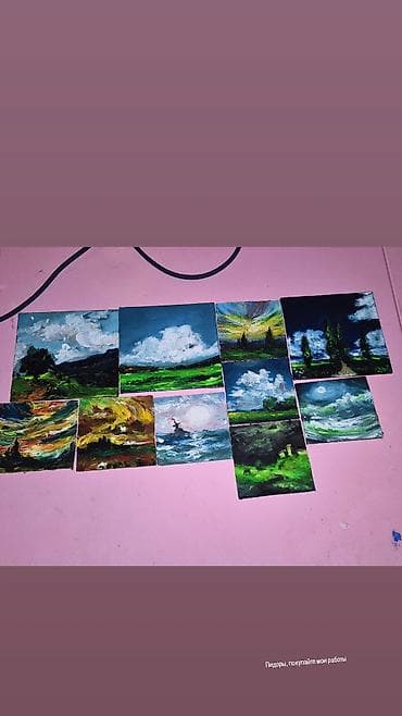 bmw sekilleri: Mini landşaft rəsmləri – əl işi - Material: kətan/karton əsas — 1