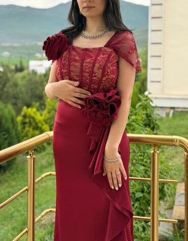 Информатика: Bordo rəngdə zərif ziyafət geyimi - Model: Uzun, balıq kəsimli — 1