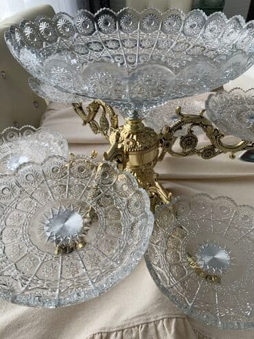 heinz kaşaları: Kristal meyvə və şirniyyat stendi – 5 qablı - Kompozisiya: 1 böyük — 3