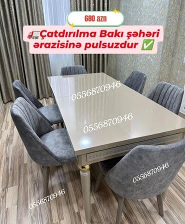 oturacaq dəstləri: Qonaq otağı üçün, Yeni, Açılan, Dördbucaq masa, 6 stul — 7