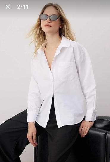 prada eynək: Ağ oversize qadın köynəyi - Klassik düz yaxalıq və qabaqda düyməli — 1