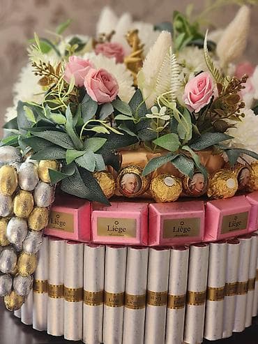 50 yas tort sekilleri: Şokolad və çiçək kompozisiyası – hədiyyəlik Alman belgiya sokoladi - — 1