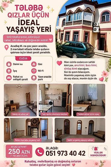 Daşınmaz əmlak: Tələbə qızlar üçün yaşamaq yeri – Azadlıq m/s-ə çox yaxın ərazidə, 2 — 1