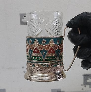 stekan bezekleri: Stəkanlar, rəng - Gümüşü, Şüşə, 2 ədədli dəst, SSRİ — 5