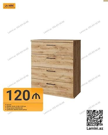 Komod – taxta teksturalı, 4 çekmecəli - Ölçülər: D 40 × H 90 × U 90 sm — 1