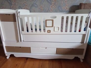 купить кровать трансформер: Oğlan və qız üçün, Dördbucaq, Beşik, Dəst ilə, Matras ilə, Yellənmə mexanizmsiz — 1