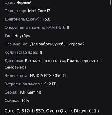 qalik monitor: İşlənmiş ASUS TUF Gaming, 15.6 ", Intel Core i7, 512 GB — 4