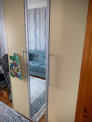 iki qapili dolablar: İşlənmiş, 2 qapılı, Güzgülü, Bej, Taxta, Açılan, Düz dolab — 2