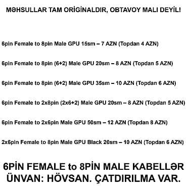 2ci el planset: 4/6/8/12/24pin/Molex/SATA Kabellər SAYLA ALANA VƏ USTALARA TOPDAN — 6