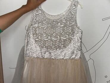 детские юбки для танцев для девочки: Uşaq üçün zərif ziyafət paltarı - Rəng: üst hissə ağ, ətək şampan-bej — 2