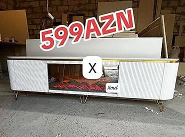 tv 43: Mebel TV stendi – elektrik şömine ilə - Model: Aşağı profilli, oval — 1
