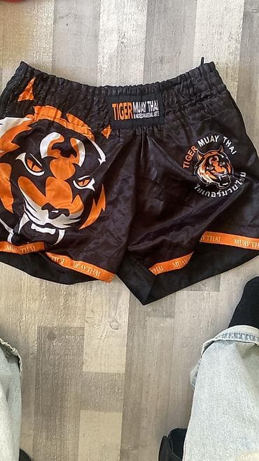 Əlcəklər: Muay Thai/ boks üçün tam dəst - Qalxanlı döyüş şortu: qara rəng, ön — 7