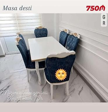 stol stul metbex ucun: Qonaq otağı üçün, Yeni, Dördbucaq masa, 6 stul — 1