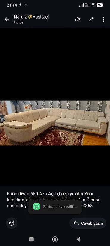 Künc divan, Açılan, Bazasız lalafo.az -da Künc divan, Açılan, Bazasız